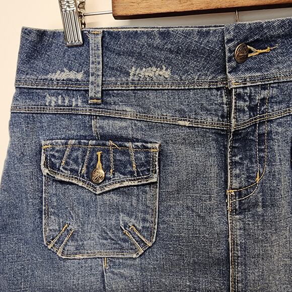 Vintage Y2K Candies Denim Pleated Micro Skirt Size 11 32" Blue Boho Chic 2000s - Picture 4 of 10